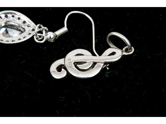 Sterling And Iridescent Beaded Necklace, Earrings And Pendant