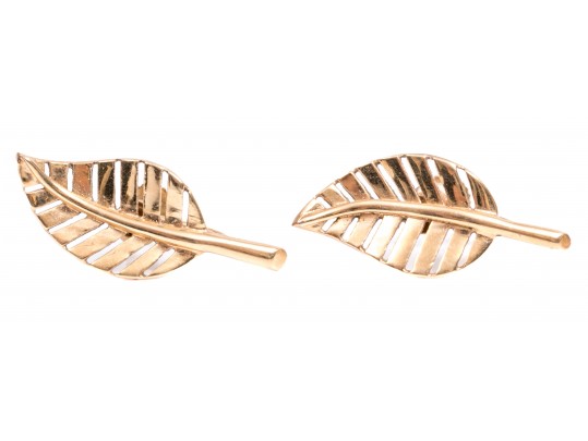 14K Opposing Clip Back Leaf Form Earrings