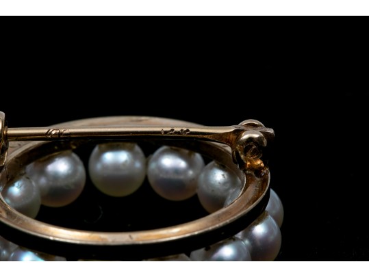 Classic 14K And Cultured Pearl Circular Brooch