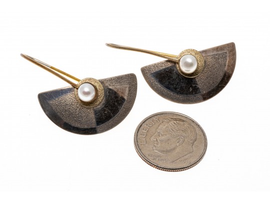 Lot Of Two Interesting Contemporary Sterling Silver Drop Pendant Earrings