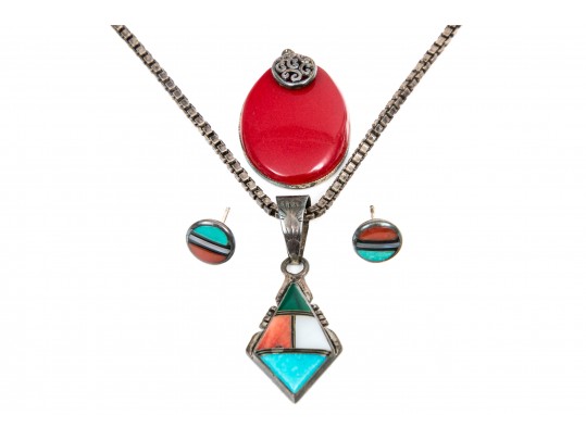 Sterling Pendants And Necklace With Stud Earrings
