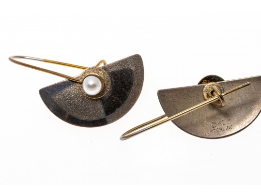 Lot Of Two Interesting Contemporary Sterling Silver Drop Pendant Earrings