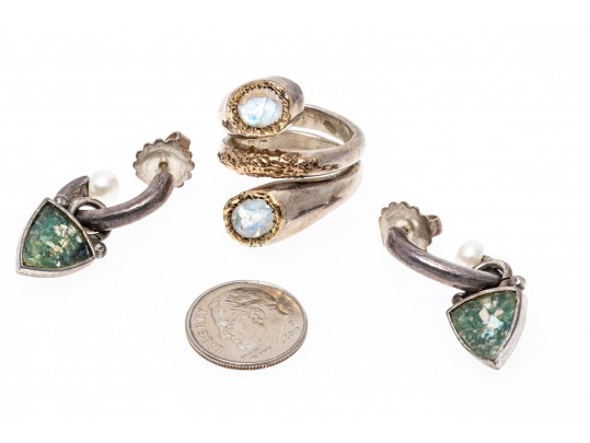 Lot Of Two Unique Sterling Jewelry Pieces Including A Labradorite Ring