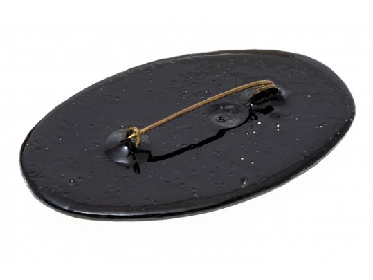 Delightful Lot Of Four Hand Painted Black Lacquer Brooches