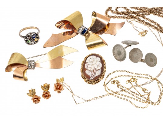 Group Of Stylish Gold Filled Jewelry With Gold Front Cufflinks