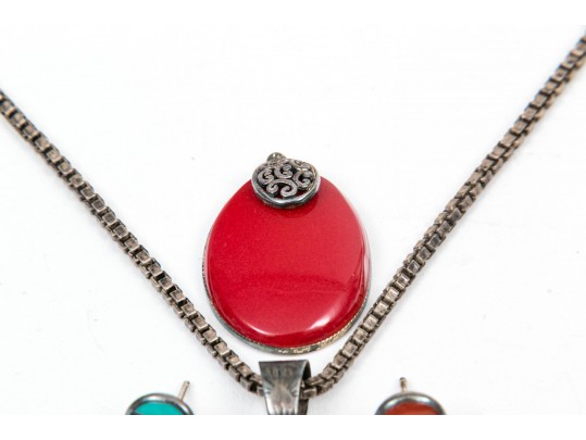 Sterling Pendants And Necklace With Stud Earrings