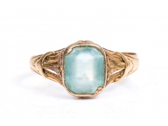 Vintage 18K Blue Glass Ring, Size 10.5