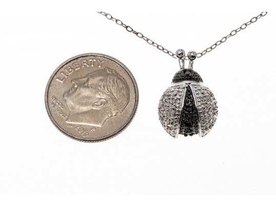 Charming Sterling Silver Black And White Diamond Ladybug Pendant