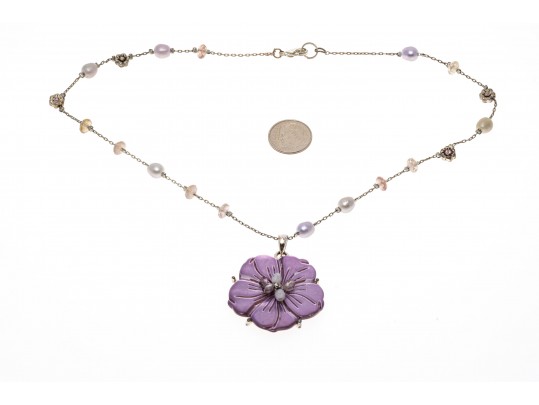 Lovely Lot Of Four Assorted Necklaces, Including Jet, Abalone, And Cultured Freshwater Pearl