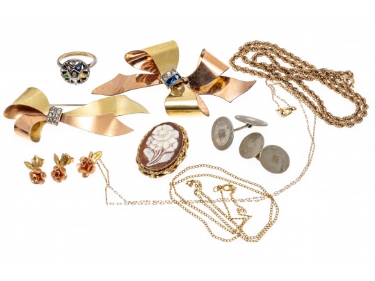 Group Of Stylish Gold Filled Jewelry With Gold Front Cufflinks