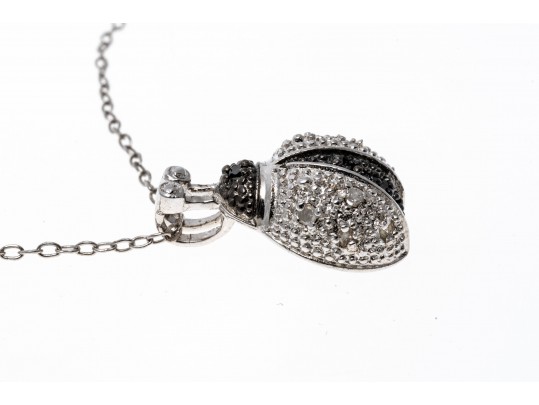 Charming Sterling Silver Black And White Diamond Ladybug Pendant