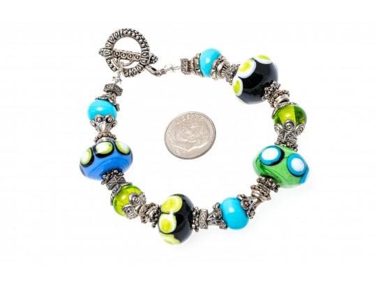 Beautiful Lot Of Three Blue And Green Toned Glass And Stone Jewelry Pieces