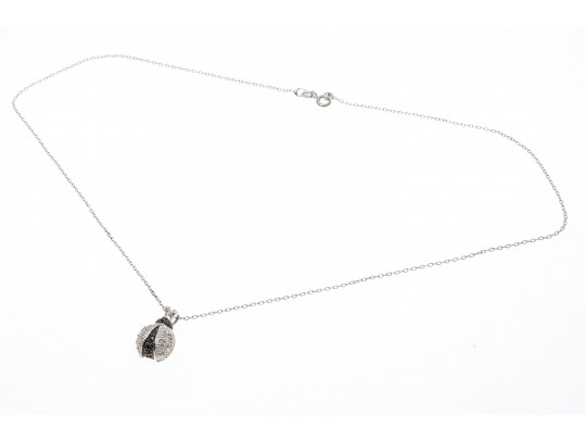 Charming Sterling Silver Black And White Diamond Ladybug Pendant