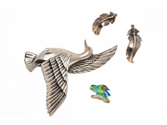 Lot Of Assorted Sterling Silver Bird And Feather Motif Jewelry