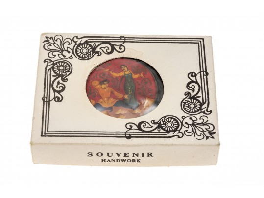 Delightful Lot Of Four Hand Painted Black Lacquer Brooches