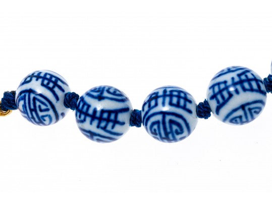 Pair Of Vintage Chinese Porcelain Blue And White Bead Matinee Length Necklaces