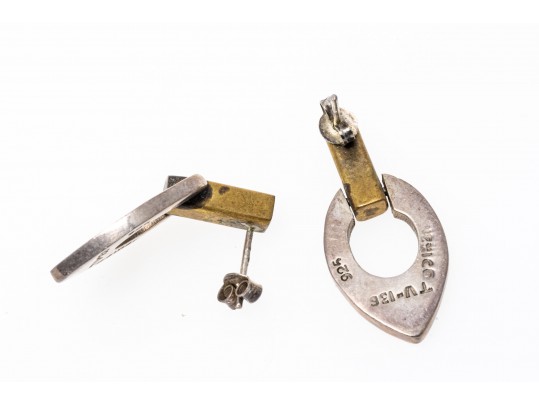 Lot Of Two Sterling Silver And Sterling And Brass Contemporary Drop Earrings