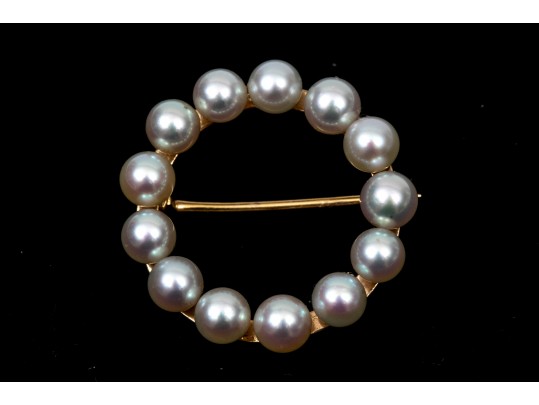 Classic 14K And Cultured Pearl Circular Brooch