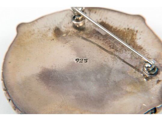 Sterling Brooch And Cultured Pearl Stud Earrings