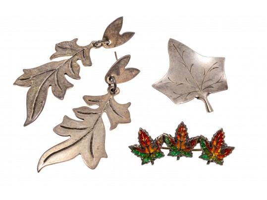 Lot Of Handsome Assorted Sterling Silver Leaf Motif Jewelry Pieces