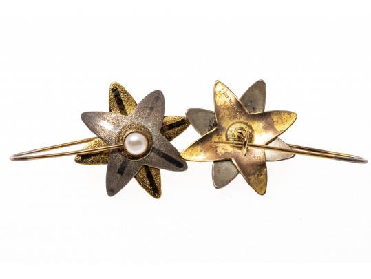 Lot Of Two Interesting Contemporary Sterling Silver Drop Pendant Earrings