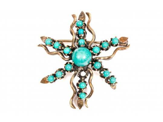 14K Amazonite Starburst Brooch Or Pendant