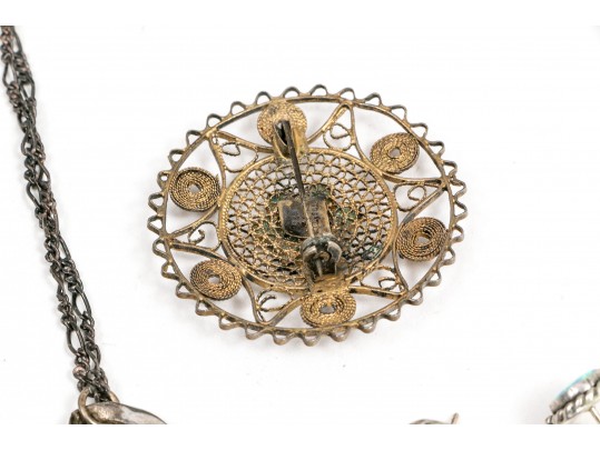 Rustic Sterling Necklace Brooch And Earrings Collection