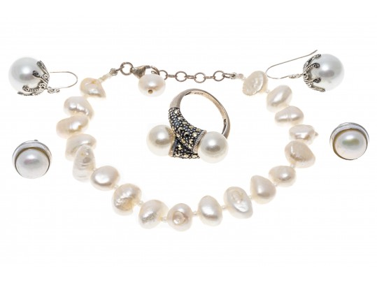 Lot Of Assorted Sterling Silver, Cultured Freshwater Pearl And Faux Pearl Jewelry Pieces