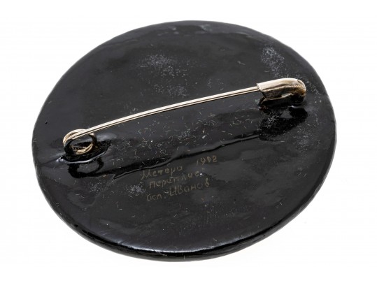 Delightful Lot Of Four Hand Painted Black Lacquer Brooches