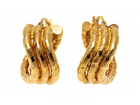 Contemporary 14K Wave Hoop Earrings