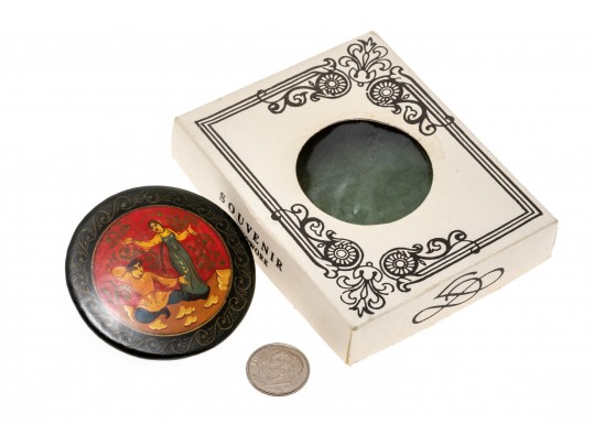 Delightful Lot Of Four Hand Painted Black Lacquer Brooches