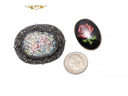 Colorful Lot Of Assorted Micro Mosaic, Enamel And Floral Costume Jewelry
