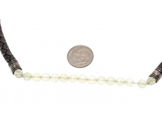 Lot Of Three Pretty Pink And Green Motif Bead And Woven Leather Necklaces