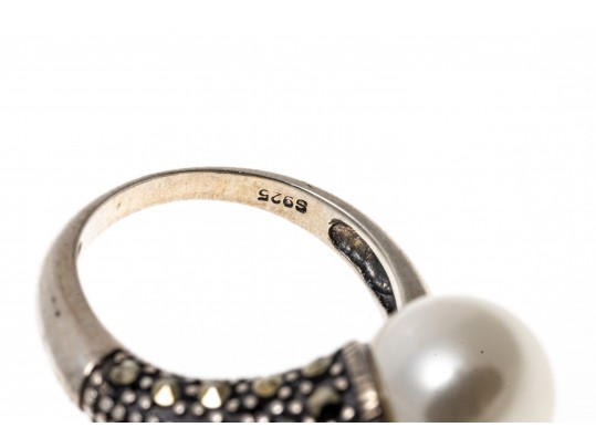 Lot Of Three Sterling And Marcasite Jewelry Pieces, Including Blue Topaz Earrings