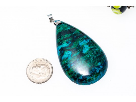 Beautiful Lot Of Three Blue And Green Toned Glass And Stone Jewelry Pieces