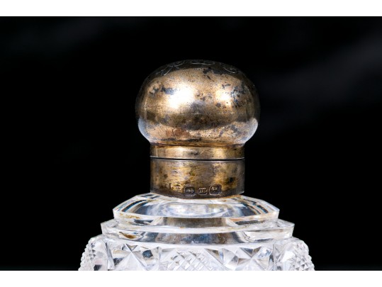 1886 Antique English Crystal Glass Bottle And Sterling Lid