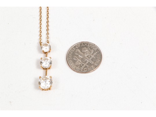 14K Drop Graduated Zirconia Pendant Necklace