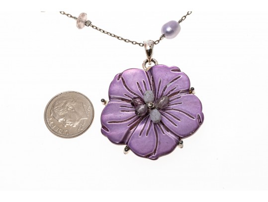 Lovely Lot Of Four Assorted Necklaces, Including Jet, Abalone, And Cultured Freshwater Pearl