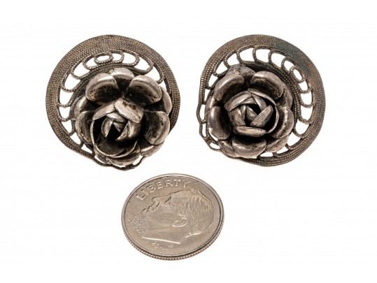 Lot Of Assorted Sterling Silver And Silver Plated Rose Motif Jewelry Pieces