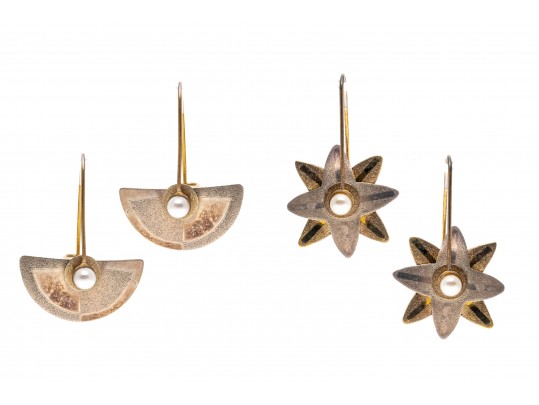 Lot Of Two Interesting Contemporary Sterling Silver Drop Pendant Earrings