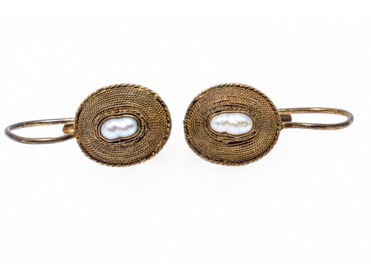 Lot Of Two Sterling Silver And Sterling And Brass Contemporary Drop Earrings