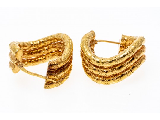 Contemporary 14K Wave Hoop Earrings