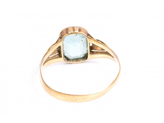 Vintage 18K Blue Glass Ring, Size 10.5