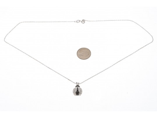 Charming Sterling Silver Black And White Diamond Ladybug Pendant