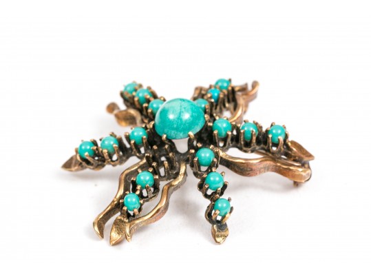 14K Amazonite Starburst Brooch Or Pendant