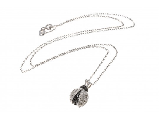 Charming Sterling Silver Black And White Diamond Ladybug Pendant