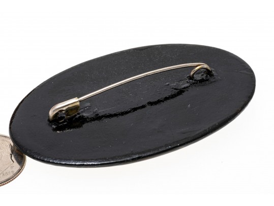 Delightful Lot Of Four Hand Painted Black Lacquer Brooches