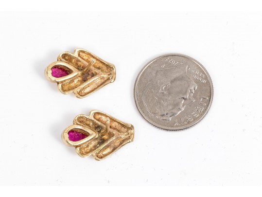 14K And Pink Sapphire Cheveron Earrings