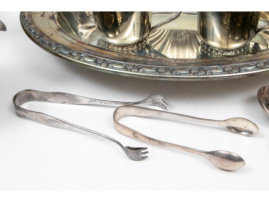 Weighted Sterling, 84 Silver Cup And Silver Plated Dishes And Candle Holder