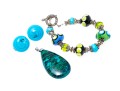 Beautiful Lot Of Three Blue And Green Toned Glass And Stone Jewelry Pieces